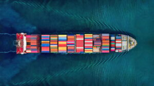 Aerial top view container ship in export and import global business and logistic.