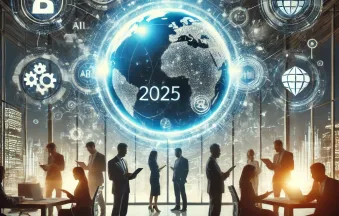 DALL·E 2025-01-22 13.27.26 - A futuristic and dynamic representation of B2B e-commerce trends in 2025. The image features a glowing digital interface with graphs, AI icons, blockc