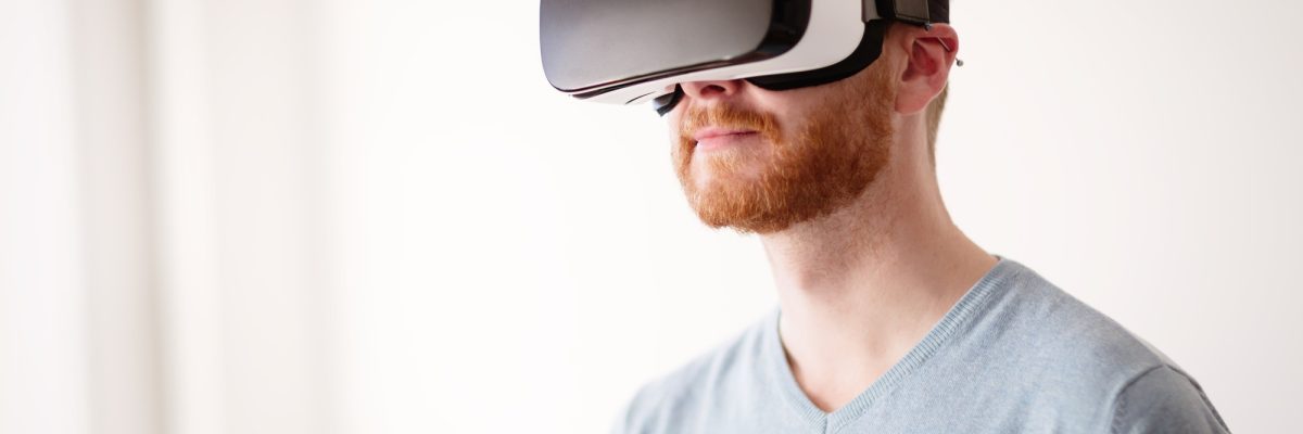 Man wearing future technology VR glasses